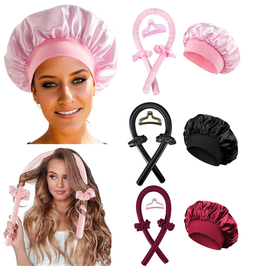 Heatless Satin Curling Rod Headband & Bonnet Set