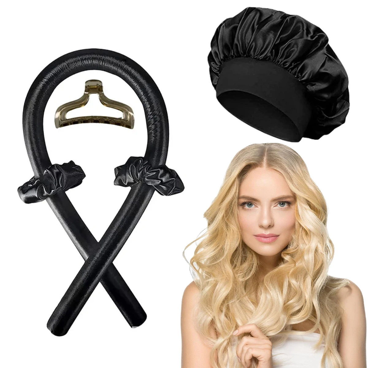 Heatless Satin Curling Rod Headband & Bonnet Set