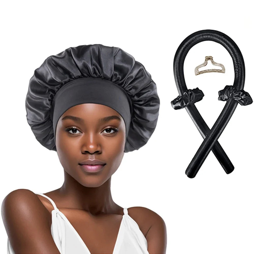 Heatless Satin Curling Rod Headband & Bonnet Set