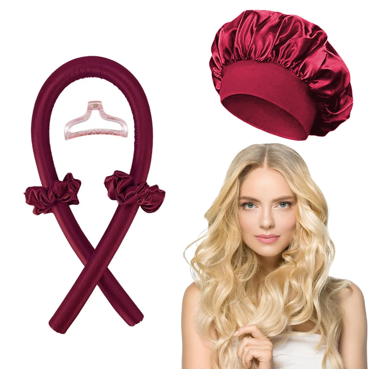 Heatless Satin Curling Rod Headband & Bonnet Set