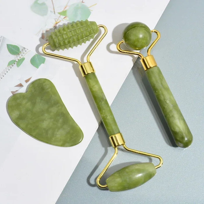 Natural Jade Roller & Gua Sha Massage Set